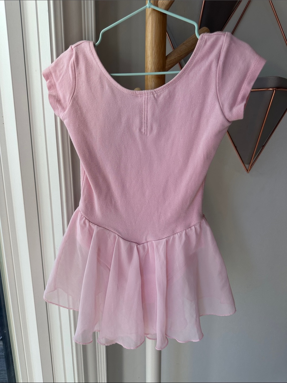 Adorable Girls Ballet Leotard with Chiffon Skirt Pink Cap-Sleeve Size 4-5T